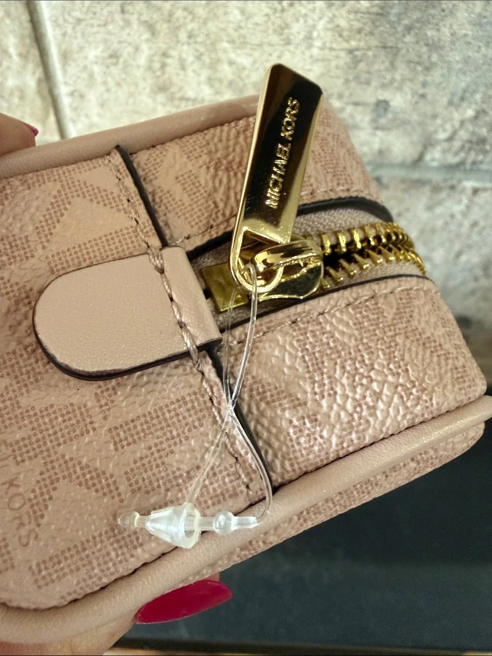 Michael Kors Light Pink Pebbled Leather Cosmetic Pouch with Gold Hardware
